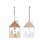 Set 2 ornamente brad Craciun lemn metal multicolor cm 9 x 14,5 H
