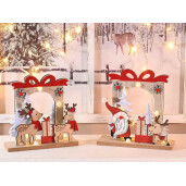 Set 2 decoratiuni Craciun lemn cu led cm 18 x 6 x 18 H