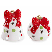 Set 2 decoratiuni Craciun ceramica multicolora cu led Ø 11 cm x 13 H