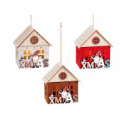Set 3 Casute Craciun lemn multicolor cu led cm 10,5 x 7,5 x 12 H
