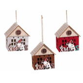 Set 3 Casute Craciun lemn multicolor cu led cm 10,5 x 7,5 x 12 H