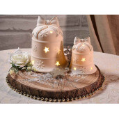 Set 2 clopotei Craciun portelan alb cu led 12x14.5 cm, 8x9.5 cm