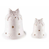 Set 2 clopotei Craciun portelan alb cu led 12x14.5 cm, 8x9.5 cm