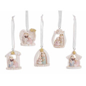 Set 5 ornamente brad Nasterea Domnului polirasina multicolora cm 4 x 4,5 H