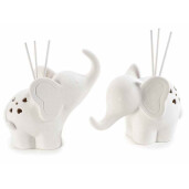 Set 2 difuzoare parfum camera cu betisoare portelan alb cu led Elefant cm14x8,5x15H