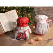Set figurine Mos Craciun, Craciunita Bucatari textil multicolor cm 18 x 11 x 23 H
