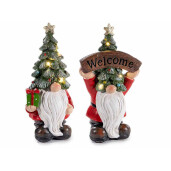 Set 2 figurine Mos Craciun polirasina multicolora cu led cm 10,5 x 8 x 19,5 H