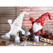 Set 2 figurine Mos Craciun textil alb rosu 25x10x45 cm