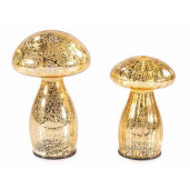 Set 2 Ciupercute decorative sticla aurie cu led Ø 11 cm x 18 H, Ø 9,5 x 15 H