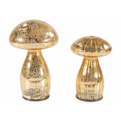 Set 2 Ciupercute decorative sticla aurie cu led Ø 11 cm x 18 H, Ø 9,5 x 15 H