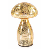 Set 2 Ciupercute decorative sticla aurie cu led Ø 11 cm x 18 H, Ø 9,5 x 15 H