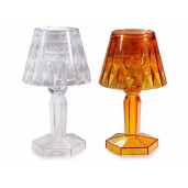 Set 2 veioze plastic maro ambra transparent cu led Ø 6,5 cm x 12 H