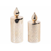 Set 2 candele Craciun sticla aurie cu led Ø 7,5 cm x 20,5 H, Ø 7,5 x 17,5 H 