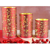 Set 3 candele Craciun sticla rosie aurie cu led 10x20 cm, 9x16 cm, 9x12 cm 