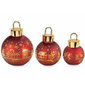 Set 3 globuri Craciun sticla rosie aurie 14.5x19.5 cm, 11.5x16.5 cm, 10x14 cm