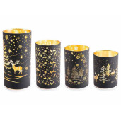 Set 4 candele Craciun sticla neagra aurie cu led 20,5 H, 16,5 H , 14,5 H, 12,5 H