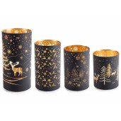 Set 4 candele Craciun sticla neagra aurie cu led 20,5 H, 16,5 H , 14,5 H, 12,5 H