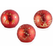 Set 3 sfere decorative sticla rosie aurie cu led 10x9 cm