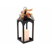Felinar metal negru cu lumanare led decor Dovleci cm 17x17x47 H