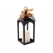 Felinar metal negru cu lumanare led decor Dovleci cm 17x17x47 H