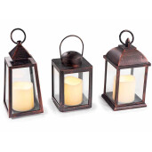Set 3 felinare plastic maro cu led 10x10x24.5 cm