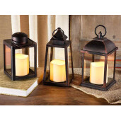 Set 3 felinare plastic maro cu led 10x10x24.5 cm