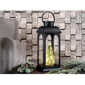 Felinar Craciun plastic negru cu led 12.5x12.5x36 cm