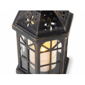 Set 2 felinare plastic negru auriu cu led 14x12.5x27 cm