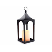 Felinar metal negru cu lumanare led cm 17x17x47 H