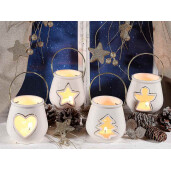 Set 4 candele Craciun portelan alb auriu 8x13.5 cm
