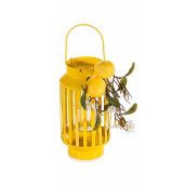 Felinar metal galben decorat cu Lamai Ø 12 cm x 31.5 H