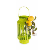 Felinar metal verde decorat cu Lamai Ø 12 cm x 31.5 H