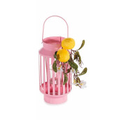 Felinar metal roz decorat cu Lamai Ø 12 cm x 31.5 H