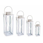 Set 4 felinare metal alb ocru 18x18x58.5 cm, 15x15x49.5 cm, 12x12x40.5 cm, 10x10x29 cm