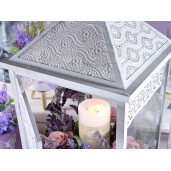 Set 3 felinare metal alb 24x24x58 cm, 18x18x44 cm, 13.5x13.5x32 cm
