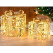 Set 2 decoratiuni metal auriu leduri 41x41x46 cm, 31x31x36 cm