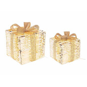 Set 2 decoratiuni metal auriu leduri 41x41x46 cm, 31x31x36 cm