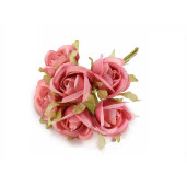 Buchet 6 mini Trandafiri artificiali rosii 4x12.5 cm