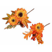 Set 2 flori Gerbera artificiale maro portocalie cm 15 H