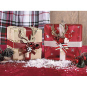Set 40 ornamente brad Craciun lemn textil cu clips 5x9 cm