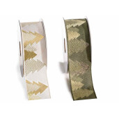 Set 4 panglici Christmas textil verde crem 38 mm x 10 m