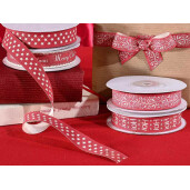 Set 8 role panglica textil rosu alb 15 mm x 10 m