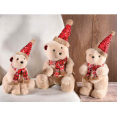 Set 3 figurine Ursuleti textil crem rosu 21x22x38 cm, 16.5x22.5x30 cm
