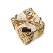 Set 3 decoratiuni Craciun metal auriu cu leduri 25x25x28 cm, 20x20x23 cm, 15x15x17 cm