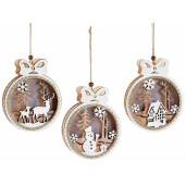 Set 3 ornamente brad Craciun lemn si leduri 12x3x15 cm