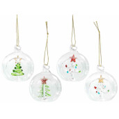 Set 4 globuri brad Craciun sticla multicolora 6 cm