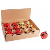 Set 12 globuri brad Craciun sticla rosie aurie Ø 8 cm