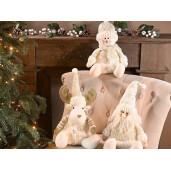 Set 3 figurine Craciun textil alb auriu 19 x 15 x 39 H, 18 x 16 x 39 H, 17 x 16 x 28 H 