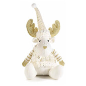 Set 3 figurine Craciun textil alb auriu 19 x 15 x 39 H, 18 x 16 x 39 H, 17 x 16 x 28 H 