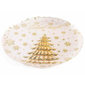 Set 2 platouri Craciun sticla alba aurie 31 cm